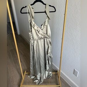 Show Me Your Mumu - Samantha Ruffle Wrap Dress - Moss Green Luxe Satin - L